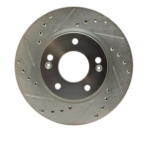 Hyundai Elantra Brake Rotor (1) - Front Left - R1 Concepts - Drilled & Slotted - Silver - `07-`10